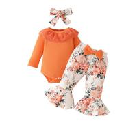 OBiQuzz Col en dentelle pour bébé - Rayures - Manches longues - Robe triangulaire - Combinaison évasée - Pour bébé fille - Ensemble de vêtements pour fille, rouge, 6-9 mois