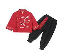 OBiQuzz Enfant Fille Printemps Fête du Printemps Coton Sweat Doublé Hauts Pantalons Vêtements Calendrier Chinois Nouvel An Hiver Chaud Tang-Costume Tenues Ensemble Costume Enfant 86, rouge, 3-4 ans