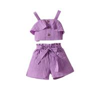 OBiQuzz Ensemble haut et short pour bébé fille - Couleur unie - 6 12 18 24 mois - 2 t 3 t 4 t, lilas, 3-4 ans