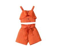 OBiQuzz Ensemble haut et short pour bébé fille - Couleur unie - 6 12 18 24 mois - 2 t 3 t 4 t, Orange, 5-6 ans