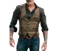 OBiQuzz Gilet de costume pour homme Coupe ajustée Vintage Western Décontracté Veste légère Gilet de cowboy Col en V Gilet Doux Marron Safari Gilet Classique Style Traditionnel Gilet, marron, L
