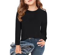 OBiQuzz Girls T-shirt à manches longues pour enfant Col rond T-shirt basique 5 14Y Chemise pour femme élégante, Noir , 11-12 ans