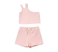 OBiQuzz Jeunes enfants bébé fille solide pull manches côtelées sport décontracté course à pied dancewear tops short ensemble vêtements bébé t-shirt, rouge, 2-3 ans