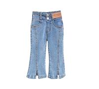 OBiQuzz Jeunes filles - Bretelles - Jeans - Élastique - Fin - Vintage - Décontracté - Évasé - Pantalon de pluie - Polyester, bleu, 18-24 mois