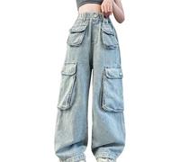 OBiQuzz Legging bleu foncé Jeans Vêtements pour enfants 2024 Pantalon droit pour enfant Style coréen Tendance Ample Jambes larges Leggings Rayés Filles, bleu, 12-13 Jahr
