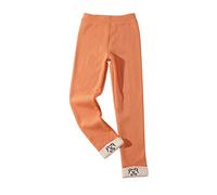 OBiQuzz Legging chaud en coton doublé épais pour bébé fille - Collants extensibles - Longueur cheville - Collants pour chaussettes d'hiver - 164-170, Orange, 6-8 ans