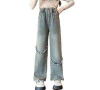 OBiQuzz Legging en coton bio pour le printemps, et modèles pour jeans rétro moyens et grands avec jambes larges et pantalon droit tendance ample décontracté pantalon fille pantalon bébé, gris, 10-11