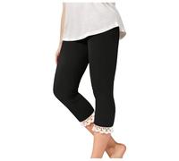 OBiQuzz Legging pour fille avec bordure en dentelle, extensible, taille haute, yoga, court, mignon, léger, collant de danse, pantalon d'extérieur 2-13, Noir , 12-13 ans