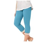 OBiQuzz Legging pour fille avec bordure en dentelle, extensible, taille haute, yoga, court, mignon, léger, collant de danse, pantalon d'extérieur 2-13, bleu ciel, 6-7 ans