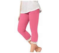 OBiQuzz Legging pour fille avec bordure en dentelle, extensible, taille haute, yoga, court, mignon, léger, collant de danse, pantalon d'extérieur 2-13, Rose, 10-11 ans
