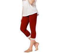 OBiQuzz Legging pour fille avec bordure en dentelle, extensible, taille haute, yoga, court, mignon, léger, collant de danse, pantalon d'extérieur 2-13, rouge, 5-6 ans