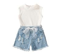 OBiQuzz Lot de 2 t-shirts sans manches pour enfant et bébé fille - En denim déchiré - Pour homme, Blanc., 2-3 ans