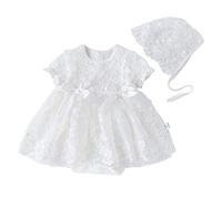 OBiQuzz Non-né Bébé Printemps Nœud Papillon Manches Courtes Intérieur Extérieur Chapeau Princesse Robe Anniversaire Vêtements Histoire de l'Avent 24 Chapitres, Blanc., 3-6 mois