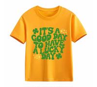 OBiQuzz Nœud papillon décontracté T-shirt à manches courtes pour bébé St Day Middle et grand enfant Personnalité rétro Personnalité 2D Impression Enfants Ample Manches Courtes Pull Femme, jaune, 12-13