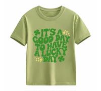 OBiQuzz Nœud papillon décontracté T-shirt à manches courtes pour bébé St Day Middle et grand enfant Personnalité rétro Personnalité 2D Impression Enfants Ample Manches Courtes Pull Femme, vert, 12-13