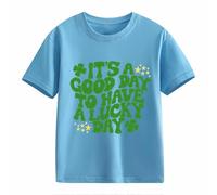 OBiQuzz Nœud papillon décontracté T-shirt à manches courtes pour bébé St Day Middle et grand enfant Personnalité rétro Personnalité 2D Impression Enfants Ample Manches Courtes Pull Femme, bleu clair