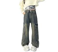 OBiQuzz Pantalon de Jogging Enfant Été Automne Nouveaux Modèles pour Moyens et Grands Enfants Rétro Jambe Large Pantalon Droit Tendance Loose Casual Denim Pantalon Fille Serré, ligth blue, 11-12 jaar