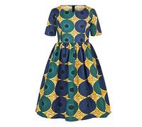 OBiQuzz Robe Africaine Dashiki Col Rond 16Y Court Princesse Ankara Robe Bébé Robes Style Tenues Traditionnel Tout-petits Filles Robes Jupes pour Adolescents (Vert, 5-6 Ans)