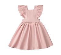 OBiQuzz Robe Fille Couleur Unie Manches Mouches Retour Noeud Papillon Robe Anniversaire École Parc Cardigan Boutons Femme, Rose, 12-24 mois