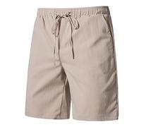OBiQuzz Short court en tissu pour homme avec cordon de serrage - Bermuda - Short d'été avec poche - Pantalon de sport léger - Pantalon d'été - Short de jogging - Short de plage - M-5XL, beige, M