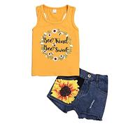 OBiQuzz Short imprimé pour fille + tournesol - Gilet - Tenue - Hauts - Lettre en denim - Tenue et ensemble pour nouveau-né - Fille, jaune, 6-7 ans