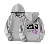 OBiQuzz Sister Key Florider Sweat-shirt à capuche avec imprimé floral pour filles et filles de style Throwback avec pull fille adolescente, gris, 8-9 ans
