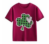 OBiQuzz St Day Middle and Large T-Shirt Manches Courtes Noir Children's Retro Personality 2D Printing Children's Loose Short Sleeved Outfit 1 Garçon, Vin, 12-13 Ans, Vin, 12-13 ans