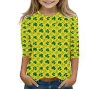 OBiQuzz T-shirt 152 manches 3/4 vert T-shirt Top Girls Fun St Day T-shirt en dentelle noire, jaune, 10-11Years