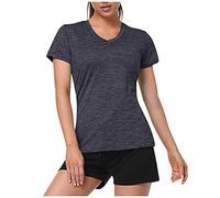 OBiQuzz T-shirt de sport à manches courtes pour femme - En maille - Fonction d'entraînement - Pour le yoga - Respirant - Pour la gym - Décontracté - Séchage rapide, gris foncé, S