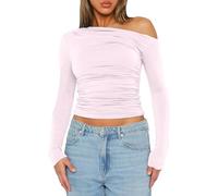 OBiQuzz T-shirts à manches longues pour femme - Haut court - Manches longues - Coupe ajustée - Tunique sexy - Pull de fête - Couleur unie - Style athlétique streetwear, Rose, S
