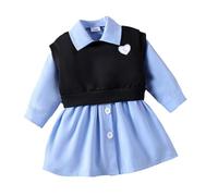OBiQuzz Toddler Girl's 2 pièces Tenues sweat-shirt, débardeur et manches longues boutonnés pour bébé année, bleu, 6-9 mois