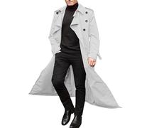 OBiQuzz Trench Coat Double boutonnage Manteau long Homme Coupe droite Casual Coupe-vent Chaud Manteau d'hiver Revers Veste Coupe-Vent Manteau Fashion Trench Manteau Classique Homme, Blanc., M