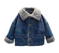 OBiQuzz Veste en jean d'hiver pour enfant, veste en denim doublée en polaire chaude avec boutonnage, veste d'extérieur légère, couleur unie, classique, veste demi-saison pour vêtements d'extérieur