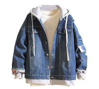 OBiQuzz Veste en jean pour homme vintage - Veste en jean pour homme avec capuche - Coupe ajustée - Manches longues - Loisirs - Sweat à capuche - Délavé - Manteaux à capuche - Costume unisexe - Pull en