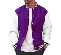 OBiQuzz Veste universitaire pour homme - Veste bomber oldschool pour homme - Mode demi-saison - Coupe droite - Col montant - Veste de baseball - Veste de sport avec poches - Veste légère, lilas, XXL