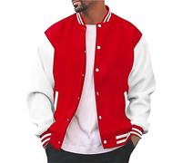 OBiQuzz Veste universitaire pour homme - Veste bomber oldschool pour homme - Mode demi-saison - Coupe droite - Col montant - Veste de baseball - Veste de sport avec poches - Veste légère, rouge, M