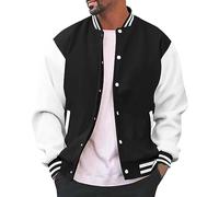 OBiQuzz Veste universitaire pour homme - Veste bomber oldschool pour homme - Mode demi-saison - Coupe droite - Col montant - Veste de baseball - Veste de sport avec poches - Veste légère, Noir , XL