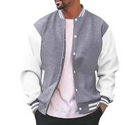 OBiQuzz Veste universitaire pour homme - Veste bomber oldschool pour homme - Mode demi-saison - Coupe droite - Col montant - Veste de baseball - Veste de sport avec poches - Veste légère, gris, L