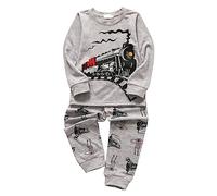 OBiQuzz Vêtements pour enfants Train d'automne à manches longues Combinaison d'intérieur deux pièces pour garçon et de taille moyenne Vêtements cool pour garçons, gris, 3-4 ans