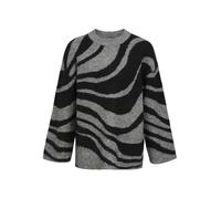 Object Objdiana Lo L/S Knit Pullover Noos Pull en Tricot, Gris Moyen chiné/Motif : zébré Noir, M-L Femme