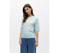 OBJECT OBJECT Blue Floral Embroidery Short Sleeve Jumper