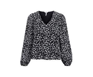 Object Objmila Re L/S V-Neck Top Noos Blouse, Sandshell/AOP : Feuilles Noires, 44 Femmes