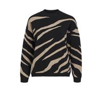 Object Objray Lo L/S Knit Pullover AOP Noos Pull en Tricot, Noir/Motif : Gris désert Taupe Tigre, M Femme