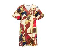 OBJECT Robe sable / bleu foncé / vert pastel / rouge carmin, Taille 40