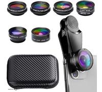 Objectif 7 en 1 pour téléphone portable, kit d'objectif de téléphone portable, clip universel, pour iPhone, Samsung, pour smartphone Android, grand angle + macro + œil de poisson + kaléidoscope +