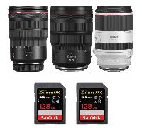 Objectif Canon RF 15-35mm f/2,8L IS USM + Canon RF 24-70mm f/2,8L IS USM + Canon RF 70-200mm f/2,8L IS USM + 2 SanDisk 128GB + Ebook 20 astuces pour des images qui claquent