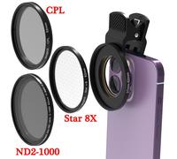 objectif CPL Star Variable ND,filtre de téléphone Macro,Super Angle pour iPhone 13 12 11 Pro Samsung Xiaomi Huawei - Type CPL ND2-1000 8X Set-37mm Phone holder