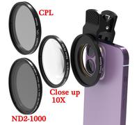 objectif CPL Star Variable ND,filtre de téléphone Macro,Super Angle pour iPhone 13 12 11 Pro Samsung Xiaomi Huawei - Type 10X CPL ND2-1000 Set-52mm Phone holder