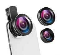 Objectif d'appareil photo pour téléphone portable, macro 15x et objectif grand angle 0,45x pour smartphone, objectifs Fish Eye, ensemble d'objectifs à clipser 2 en 1, noir