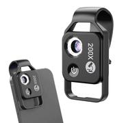 Objectif de Grossissement 200x Nanozoom pour iPhone - Accessoire Microscopie Mobile avec Lentille CPL et Éclairage LED, Zoom Universel pour Smartphone, Loupe Numérique 200x (Black)